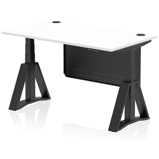 Air Modesty 1400mm Height Adjustable Cable Port Desk, Black Leg with Piste Foot and Modesty Panel, White Easy2Order : HA03590