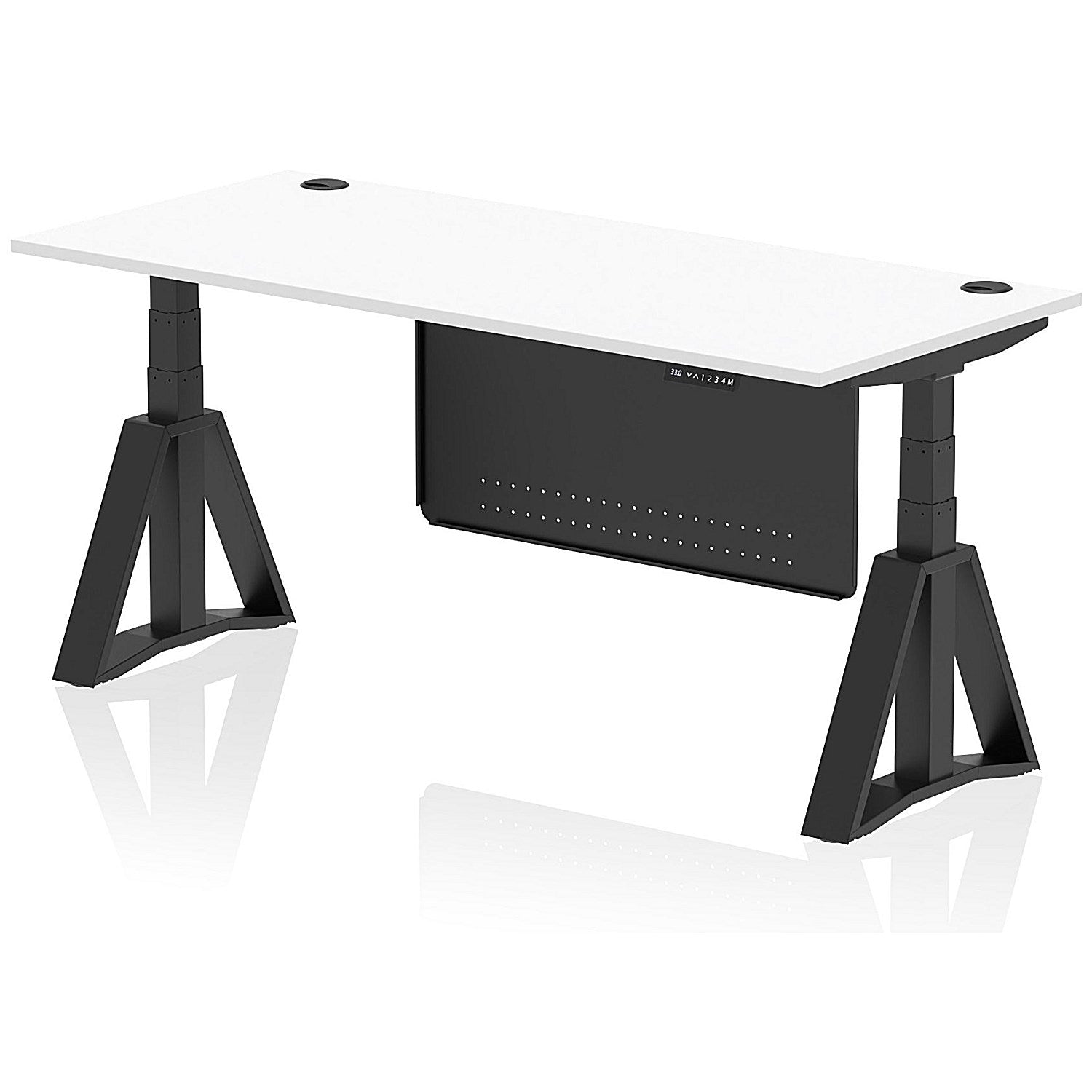 Air Modesty 1800mm Height Adjustable Cable Port Desk, Black Leg with Piste Foot and Modesty Panel, White Easy2Order : HA03592
