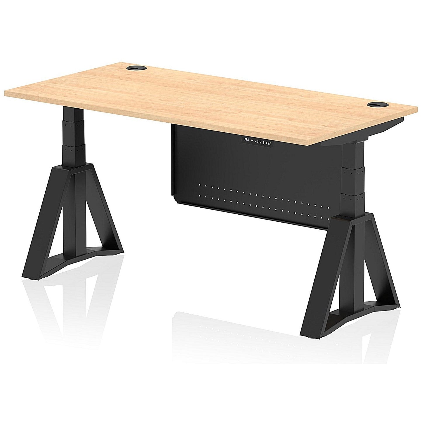 Air Modesty 1600mm Height Adjustable Cable Ports Desk, Black Leg and Modesty Panel, Maple Easy2Order : HA03595