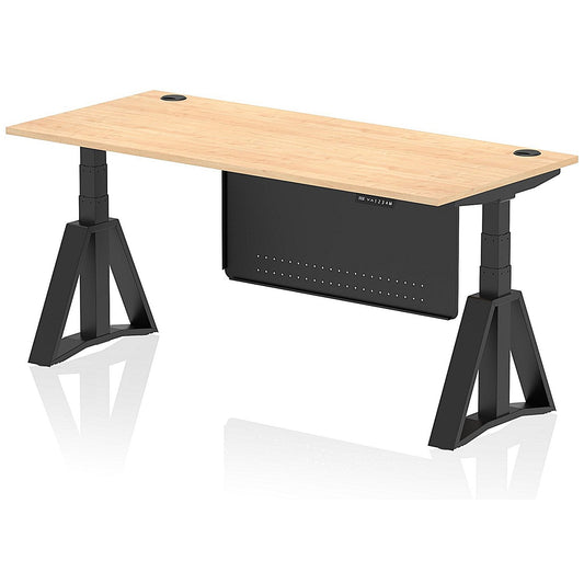 Air Modesty 1800mm Height Adjustable Cable Port Desk, Black Leg with Piste Foot and Modesty Panel, Maple Easy2Order : HA03596