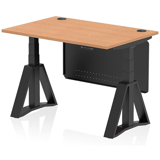Air Modesty 1200mm Height Adjustable Cable Port Desk, Black Leg with Piste Foot and Modesty Panel, Oak Easy2Order : HA03597