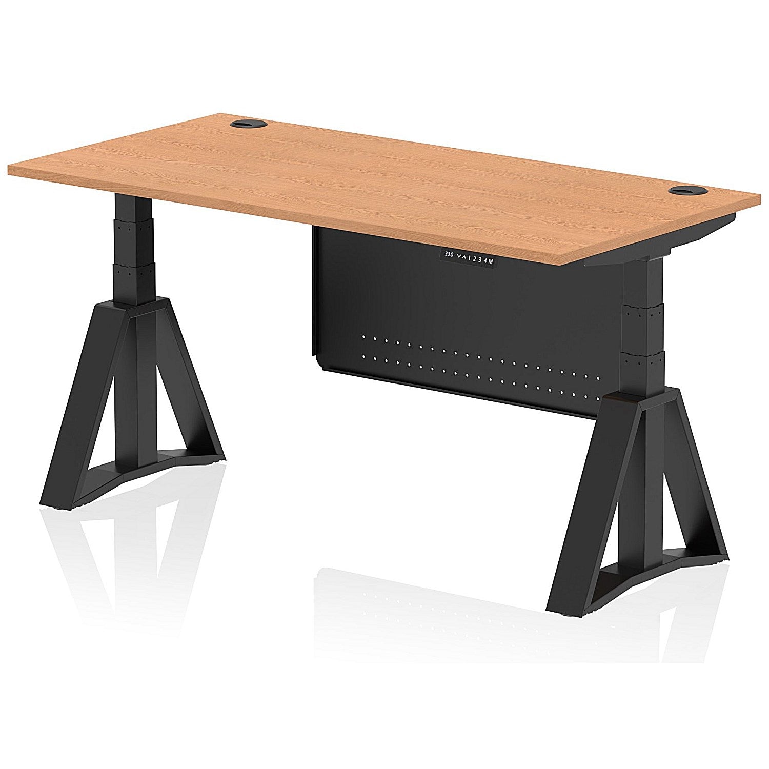 Air Modesty 1600mm Height Adjustable Cable Ports Desk, Black Leg and Modesty Panel, Oak Easy2Order : HA03599