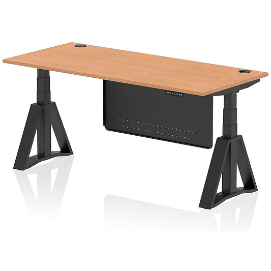 Air Modesty 1800mm Height Adjustable Cable Port Desk, Black Leg with Piste Foot and Modesty Panel, Oak Easy2Order : HA03600