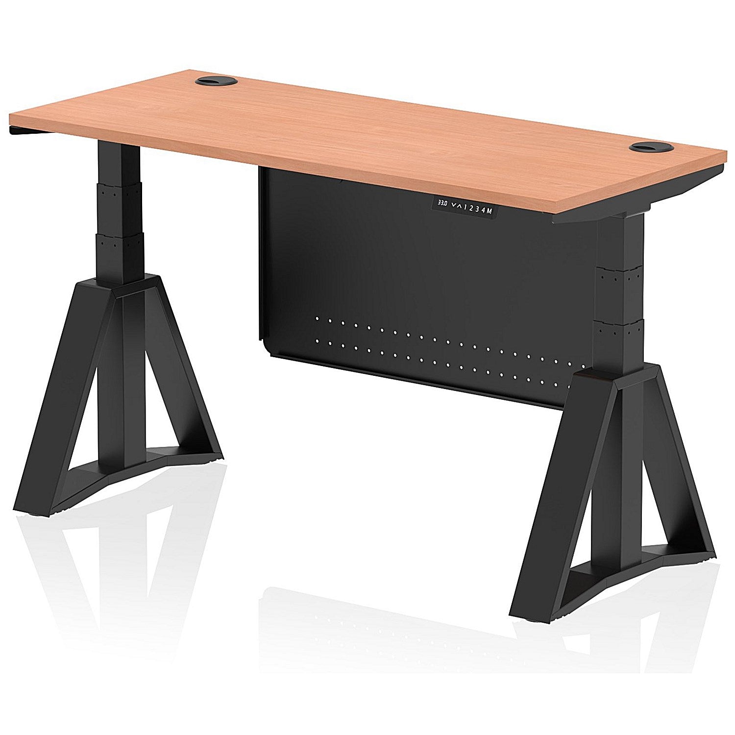 Air Modesty 1400mm Slim Height Adjustable Cable Ports Desk, Black Leg and Modesty Panel, Beech Easy2Order : HA03602