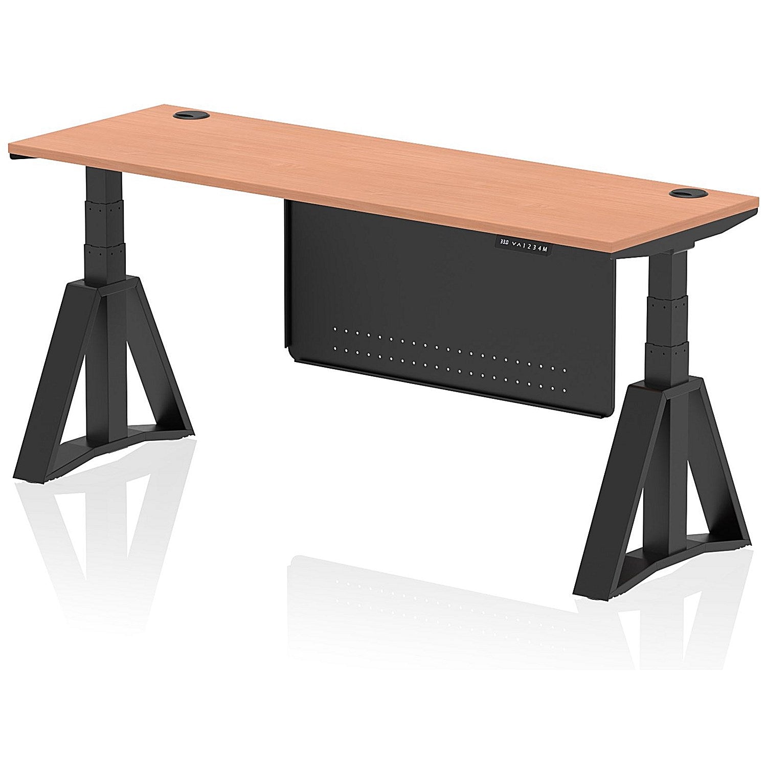 Air Modesty 1800mm Slim Height Adjustable Cable Ports Desk, Black Leg and Modesty Panel, Beech Easy2Order : HA03604