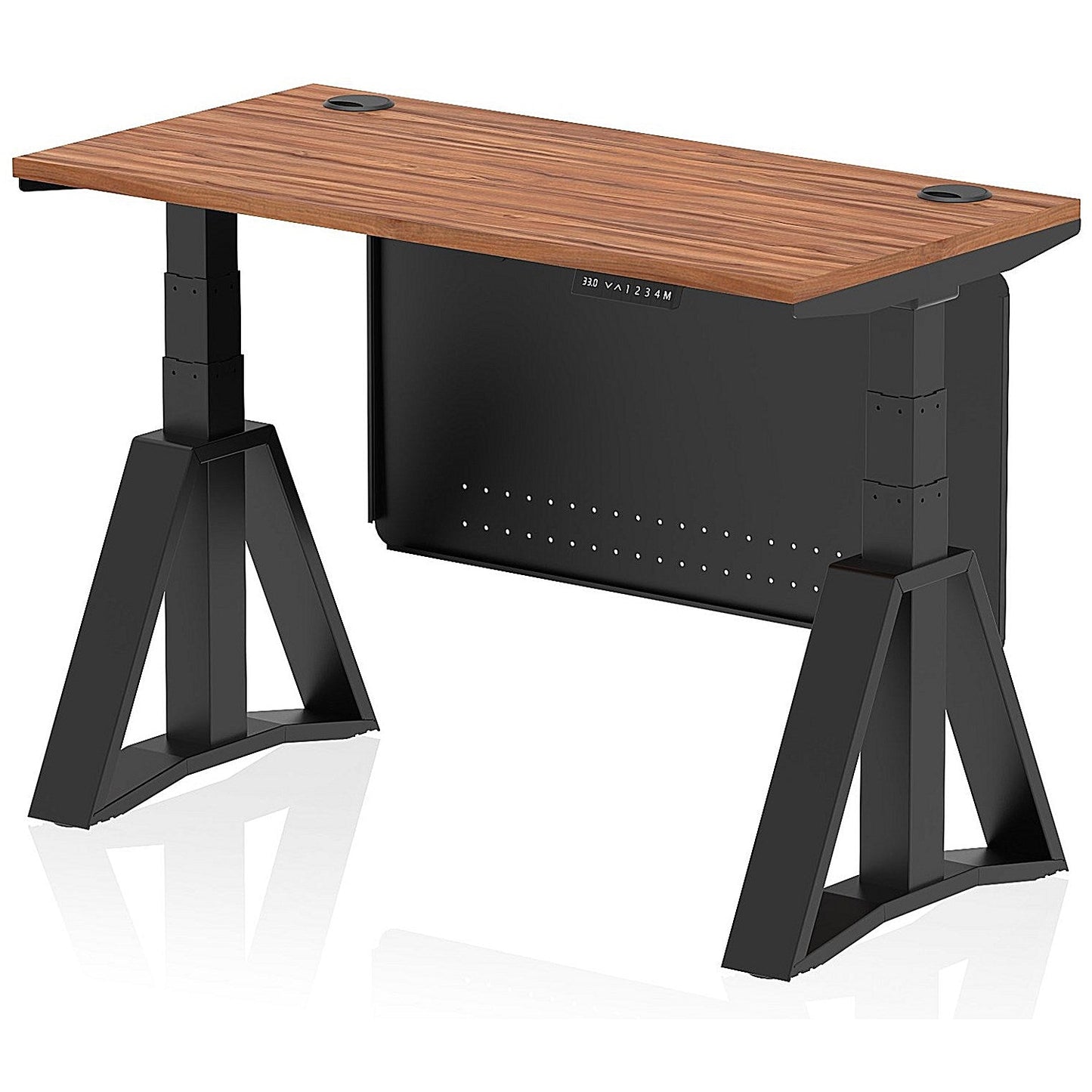 Air Modesty 1200mm Slim Height Adjustable Cable Ports Desk, Black Leg and Modesty Panel, Walnut Easy2Order : HA03605