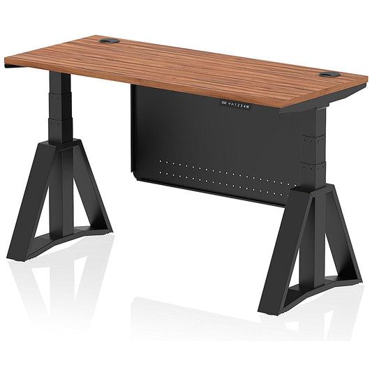 Air Modesty 1400mm Slim Height Adjustable Cable Ports Desk, Black Leg and Modesty Panel, Walnut Easy2Order : HA03606