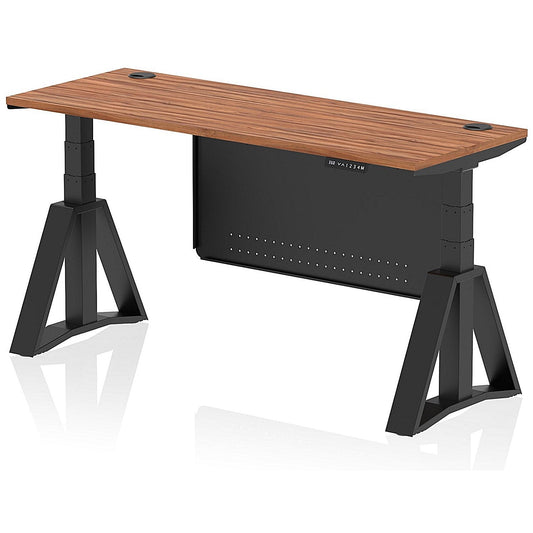 Air Modesty 1600mm Slim Height Adjustable Cable Ports Desk, Black Leg and Modesty Panel, Walnut Easy2Order : HA03607