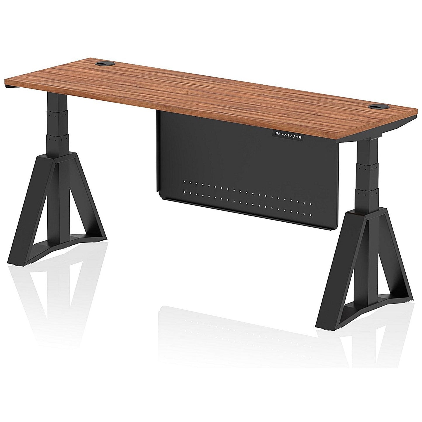 Air Modesty 1800mm Slim Height Adjustable Cable Ports Desk, Black Leg and Modesty Panel, Walnut Easy2Order : HA03608