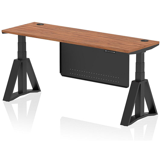Air Modesty 1800mm Slim Height Adjustable Cable Ports Desk, Black Leg and Modesty Panel, Walnut Easy2Order : HA03608