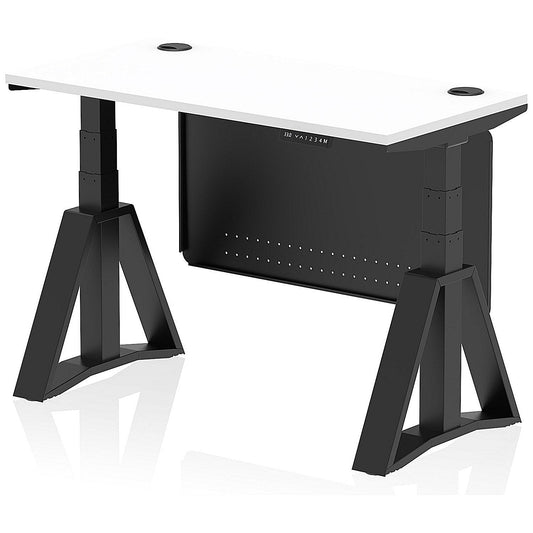 Air Modesty 1200mm Slim Height Adjustable Cable Ports Desk, Black Leg and Modesty Panel, White Easy2Order : HA03609