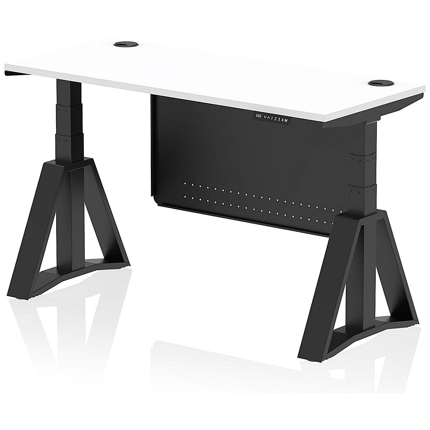 Air Modesty 1400mm Slim Height Adjustable Cable Ports Desk, Black Leg and Modesty Panel, White Easy2Order : HA03610