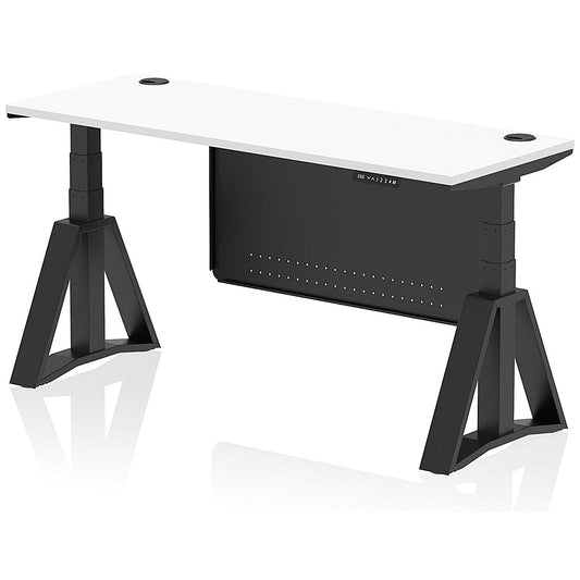 Air Modesty 1600mm Slim Height Adjustable Cable Ports Desk, Black Leg and Modesty Panel, White Easy2Order : HA03611