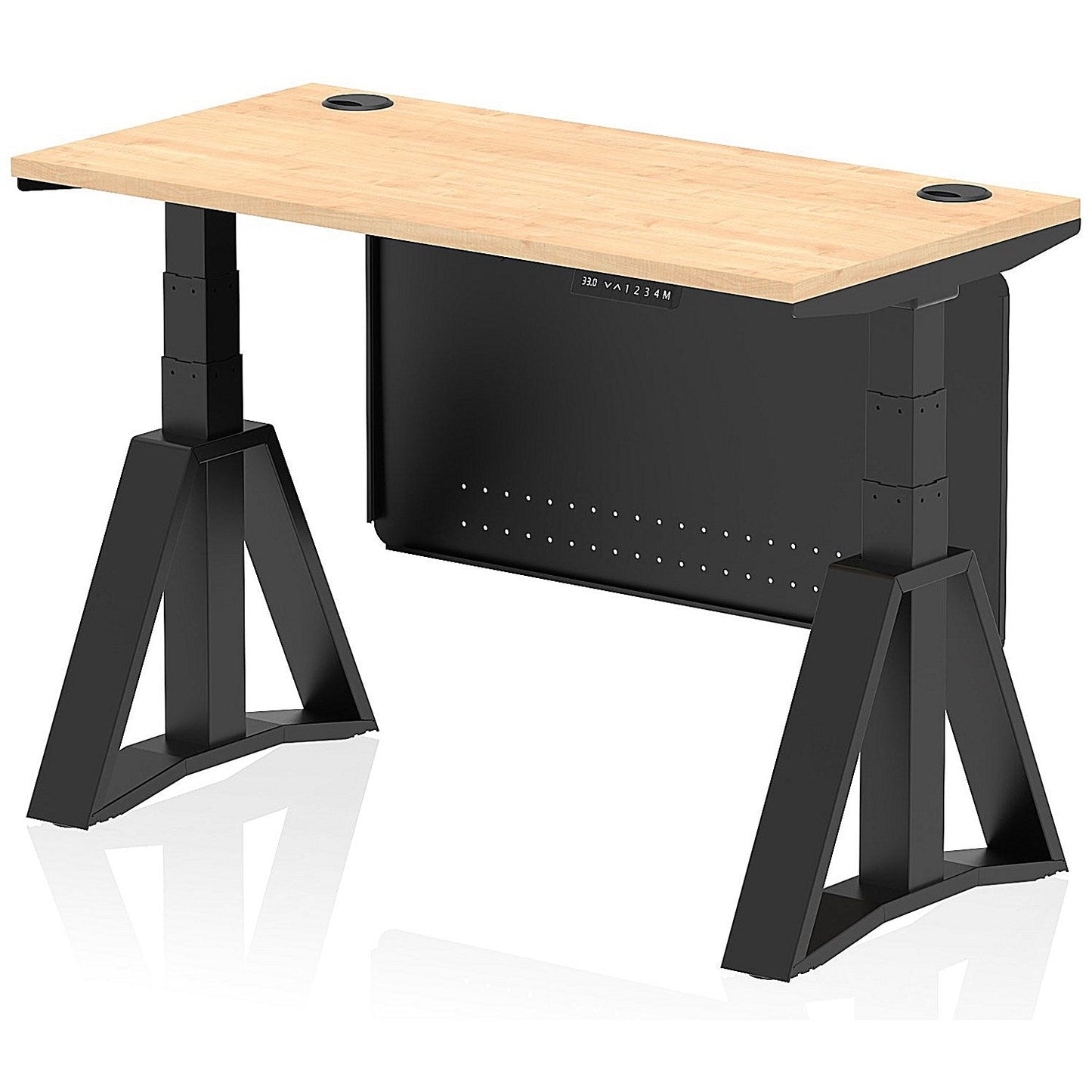 Air Modesty 1200mm Slim Height Adjustable Cable Ports Desk, Black Leg and Modesty Panel, Maple Easy2Order : HA03613