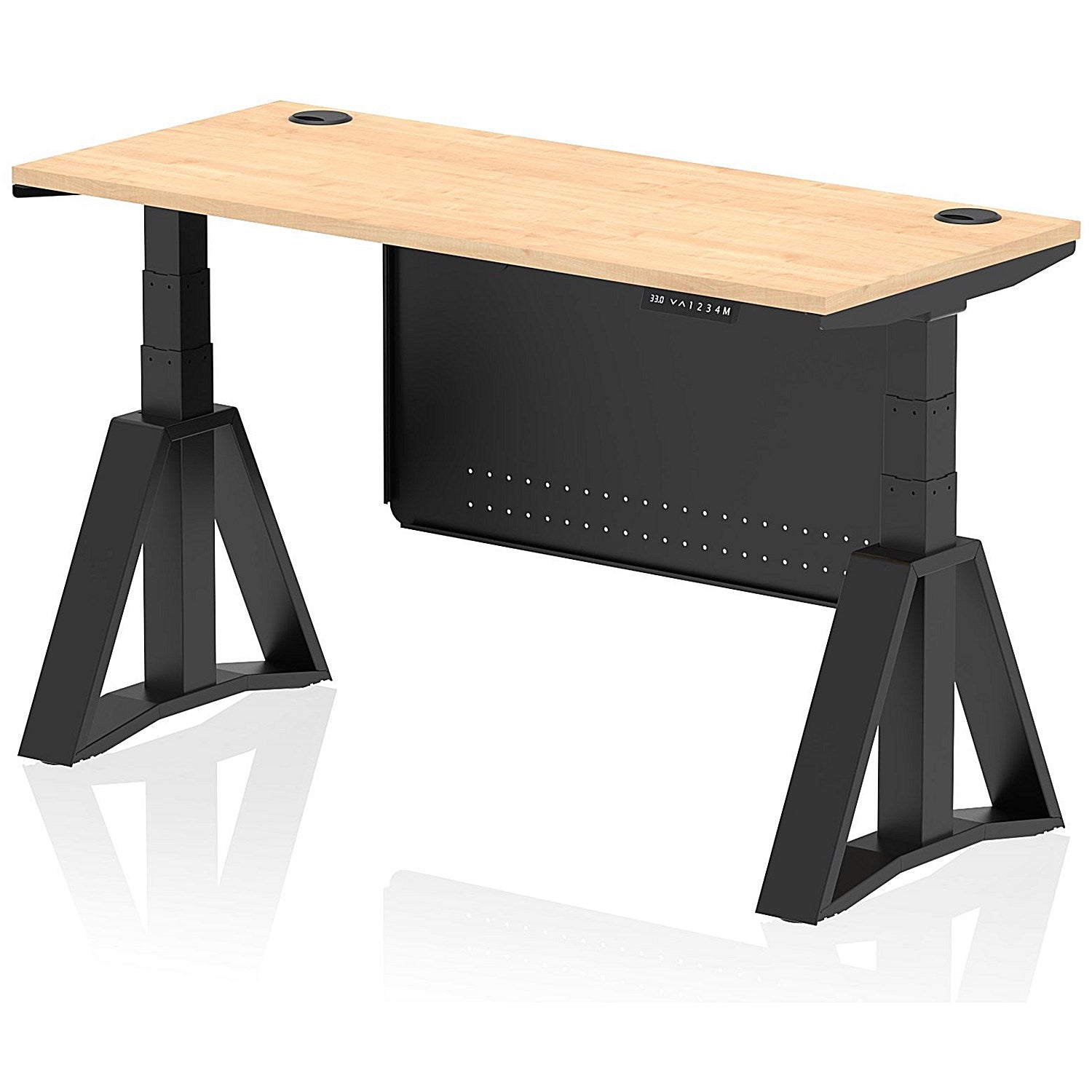Air Modesty 1400mm Slim Height Adjustable Cable Ports Desk, Black Leg and Modesty Panel, Maple Easy2Order : HA03614
