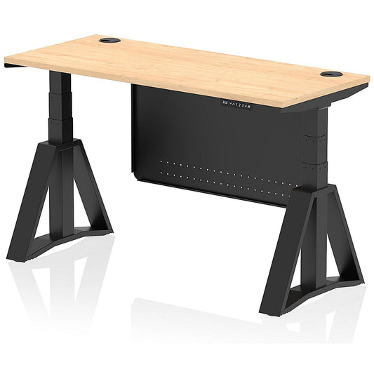 Air Modesty 1400mm Slim Height Adjustable Cable Ports Desk, Black Leg and Modesty Panel, Maple Easy2Order : HA03614