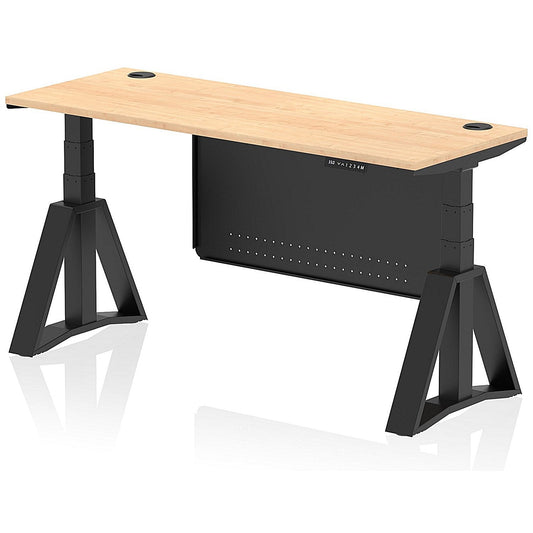Air Modesty 1600mm Slim Height Adjustable Cable Ports Desk, Black Leg and Modesty Panel, Maple Easy2Order : HA03615