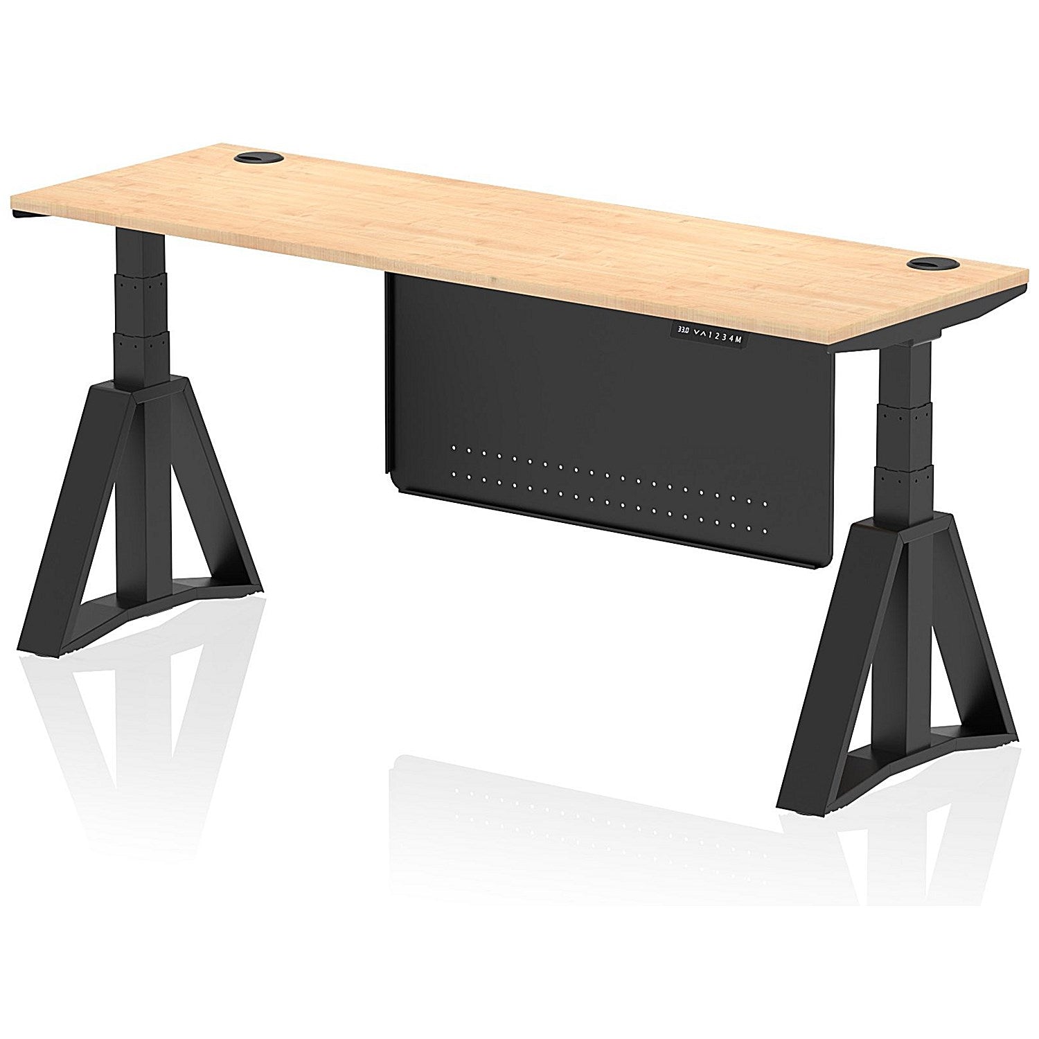 Air Modesty 1800mm Slim Height Adjustable Cable Ports Desk, Black Leg and Modesty Panel, Maple Easy2Order : HA03616