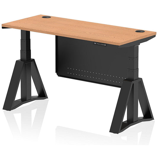 Air Modesty 1400mm Slim Height Adjustable Cable Ports Desk, Black Leg and Modesty Panel, Oak Easy2Order : HA03618