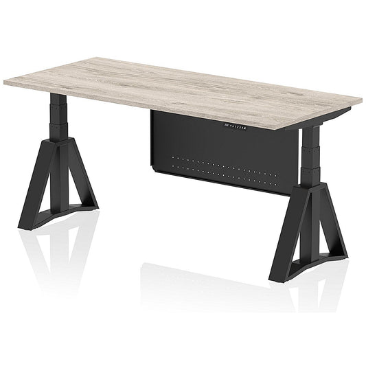 Air Modesty 1800mm Height Adjustable Desk, Black Leg with Piste Foot and Modesty Panel, Grey Oak Easy2Order : HA03624