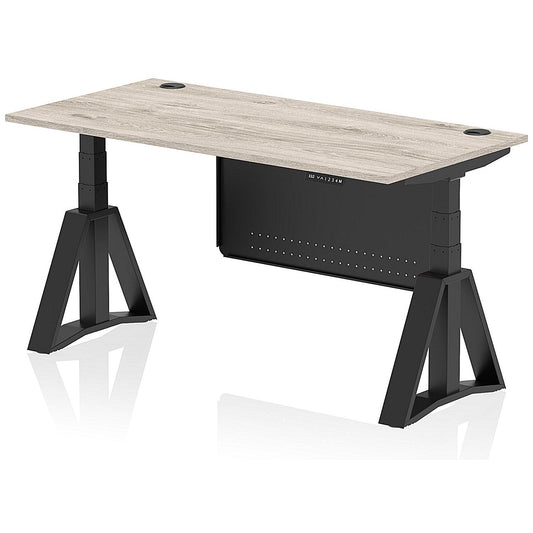 Air Modesty 1600mm Height Adjustable Cable Ports Desk, Black Leg and Modesty Panel, Grey Oak Easy2Order : HA03627
