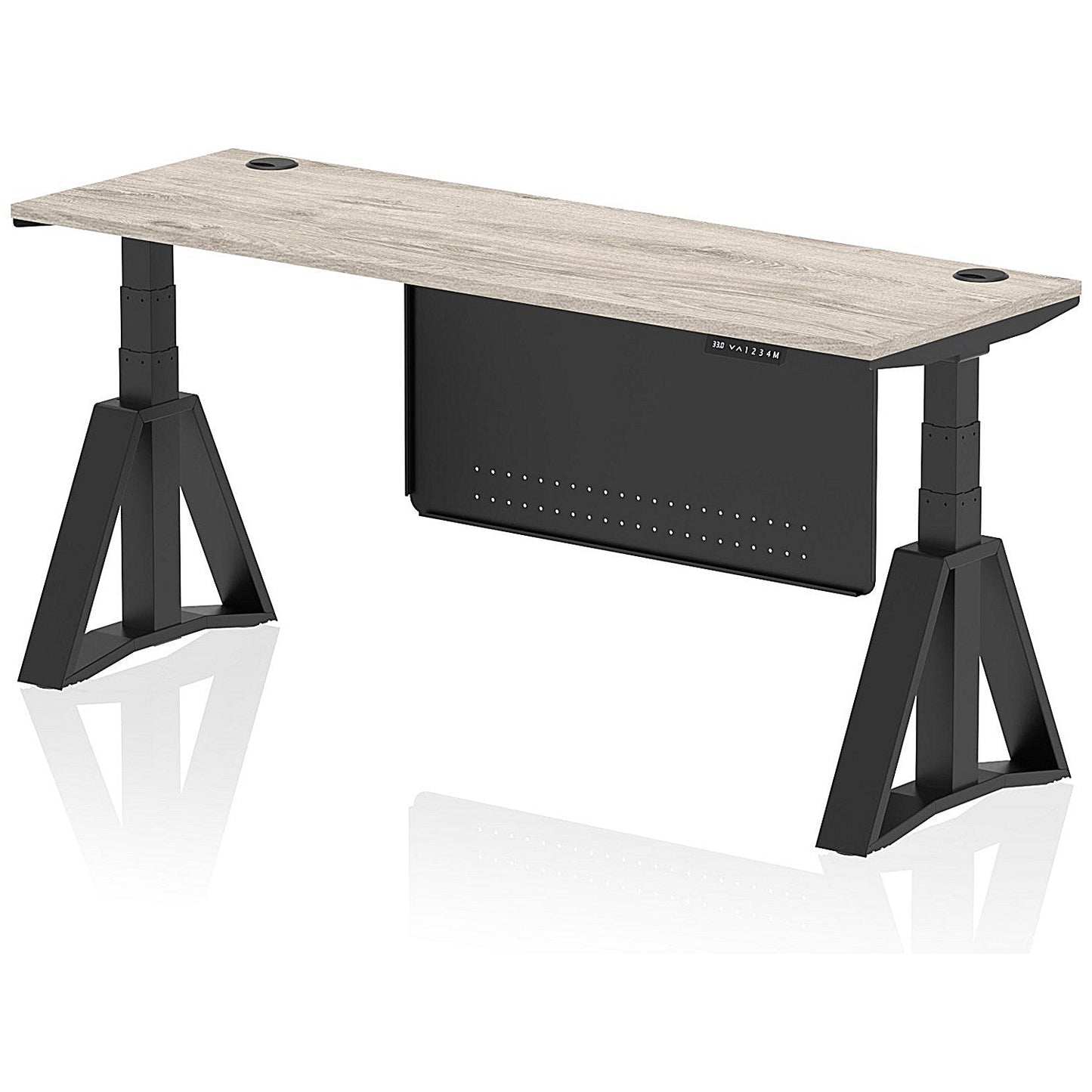 Air Modesty 1800mm Slim Height Adjustable Cable Ports Desk, Black Leg and Modesty Panel, Grey Oak Easy2Order : HA03632
