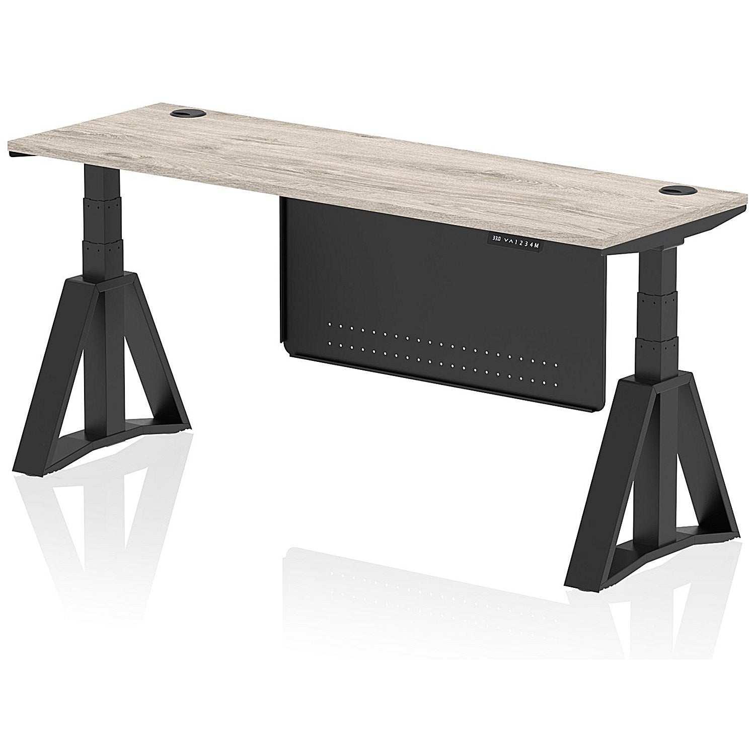 Air Modesty 1800mm Slim Height Adjustable Cable Ports Desk, Black Leg and Modesty Panel, Grey Oak Easy2Order : HA03632