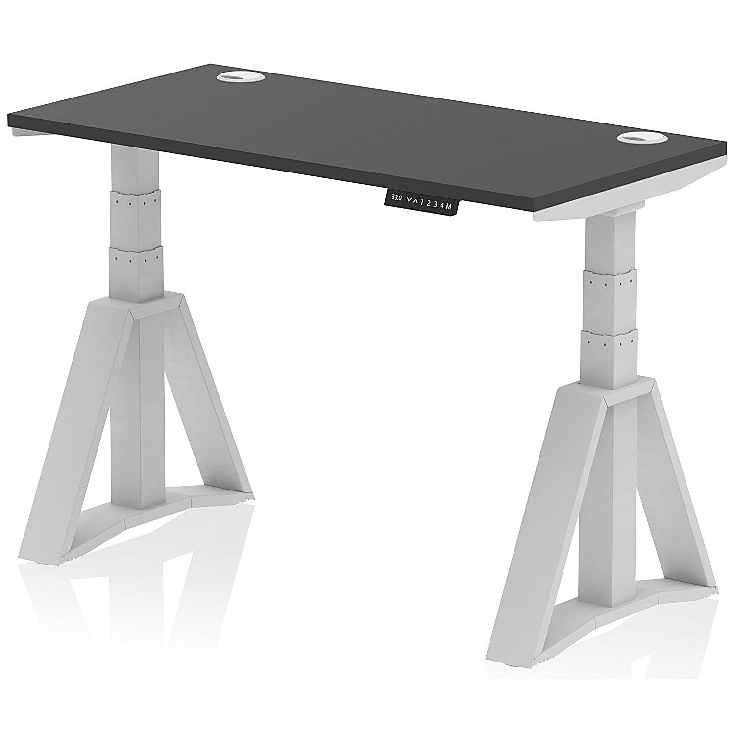 Air 1200mm Slim Height Adjustable Cable Ports Desk, Silver Leg with Piste Foot, Black Easy2Order : HA03634