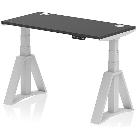 Air 1200mm Slim Height Adjustable Cable Ports Desk, Silver Leg with Piste Foot, Black Easy2Order : HA03634