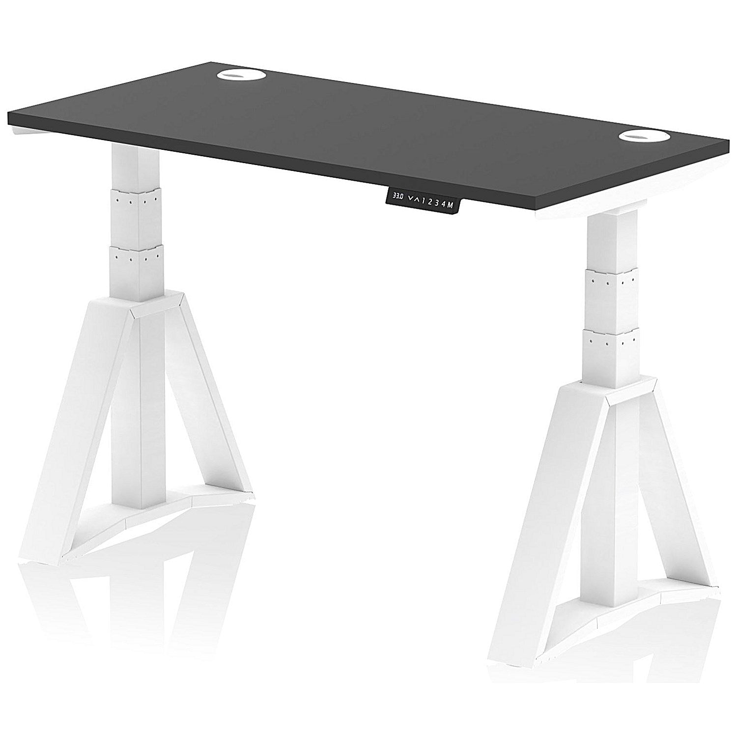 Air 1200mm Slim Height Adjustable Cable Ports Desk, White Leg with Piste Foot, Black Easy2Order : HA03635