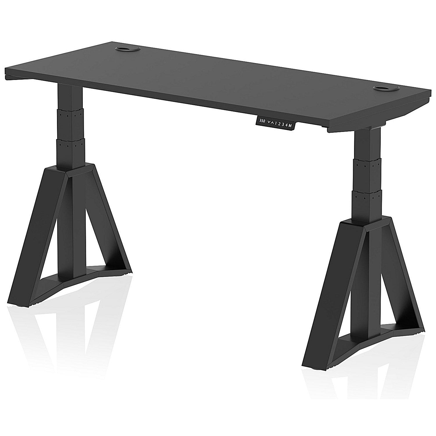 Air 1400mm Slim Height Adjustable Cable Ports Desk, Black Leg with Piste Foot, Black Easy2Order : HA03636