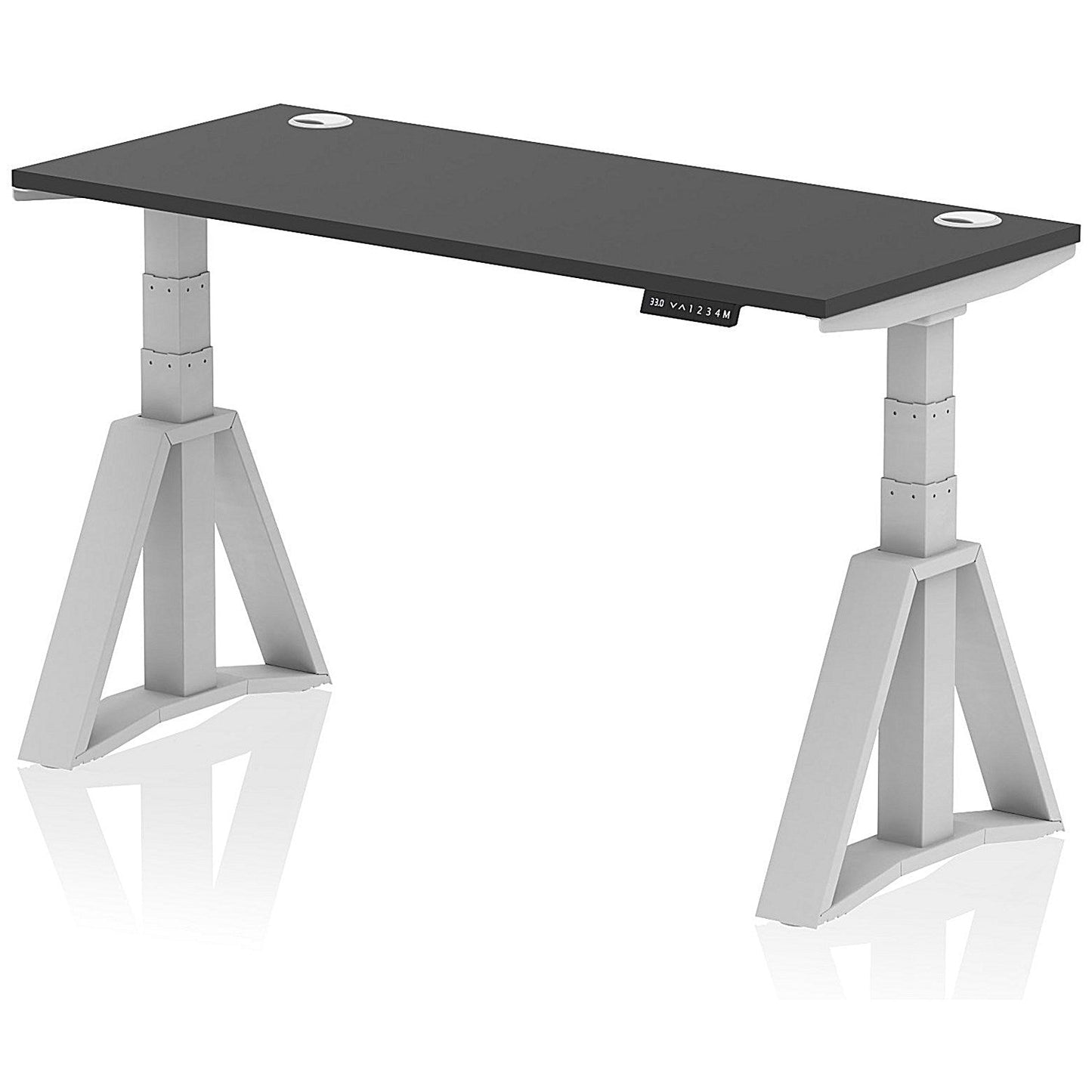 Air 1400mm Slim Height Adjustable Cable Ports Desk, Silver Leg with Piste Foot, Black Easy2Order : HA03637
