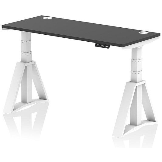 Air 1400mm Slim Height Adjustable Cable Ports Desk, White Leg with Piste Foot, Black Easy2Order : HA03638