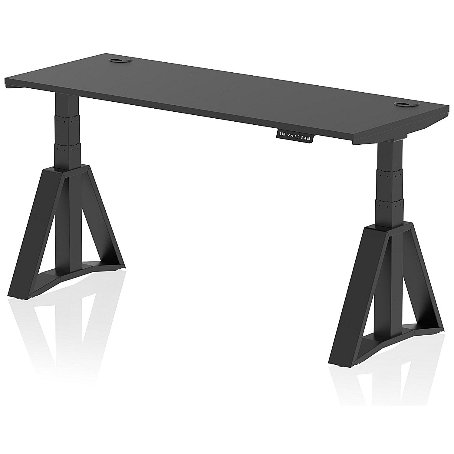 Air 1600mm Slim Height Adjustable Cable Ports Desk, Black Leg with Piste Foot, Black Easy2Order : HA03639