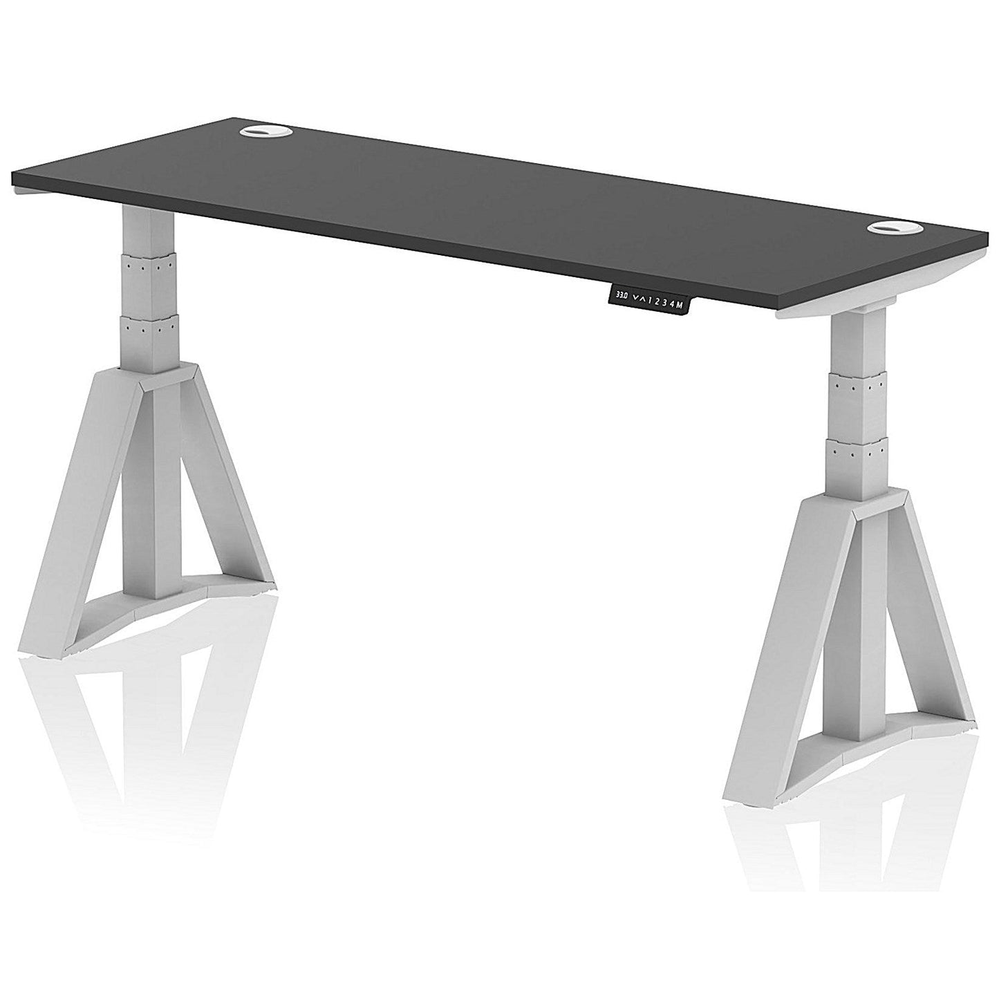 Air 1600mm Slim Height Adjustable Cable Ports Desk, Silver Leg with Piste Foot, Black Easy2Order : HA03640