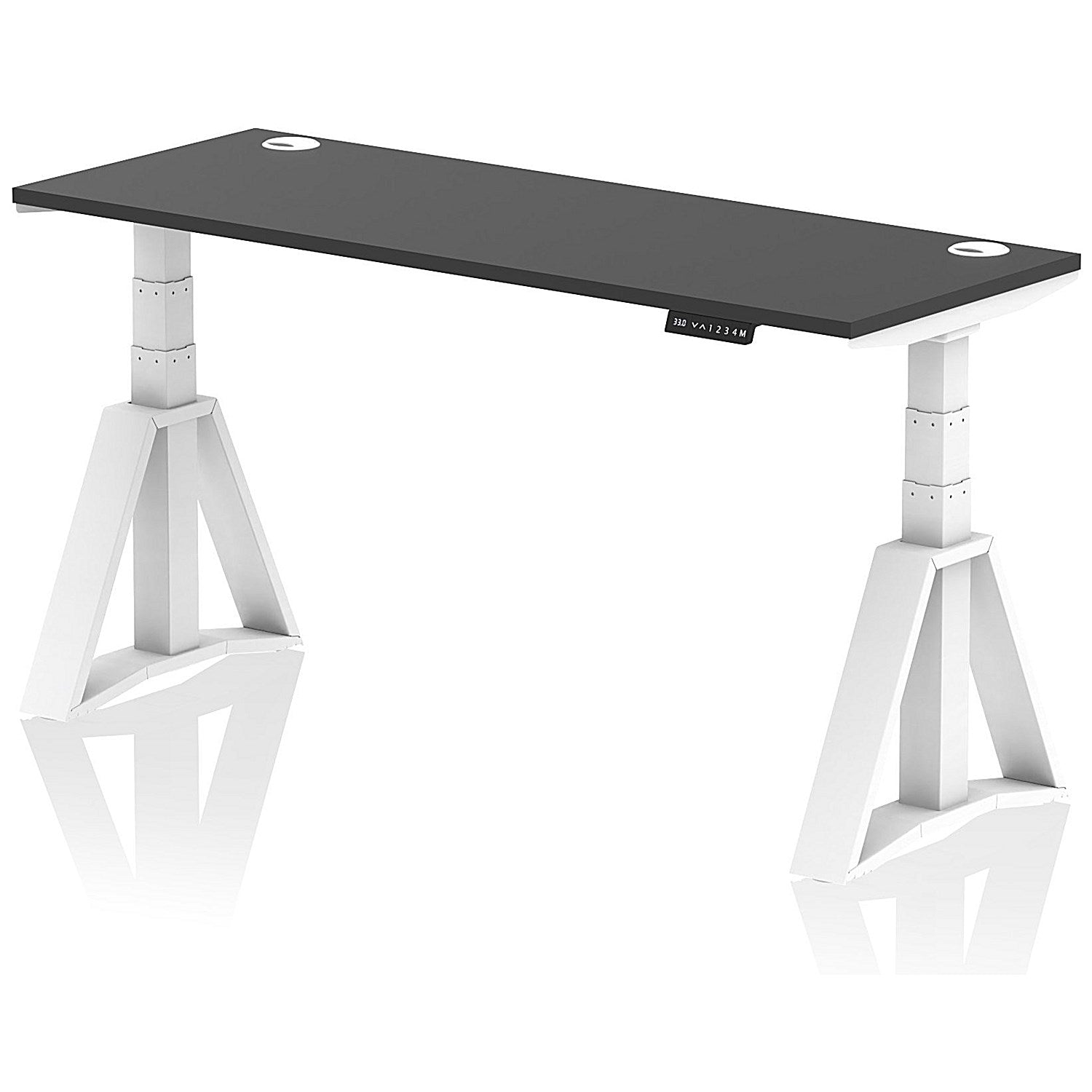 Air 1600mm Slim Height Adjustable Cable Ports Desk, White Leg with Piste Foot, Black Easy2Order : HA03641