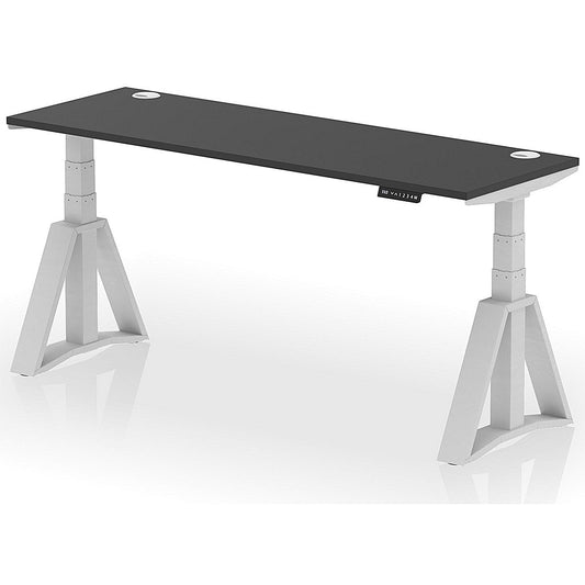 Air 1800mm Slim Height Adjustable Cable Ports Desk, Silver Leg with Piste Foot, Black Easy2Order : HA03643