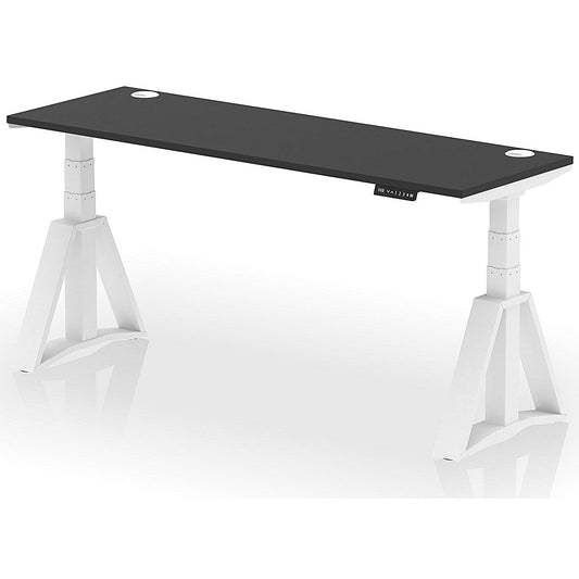 Air 1800mm Slim Height Adjustable Cable Ports Desk, White Leg with Piste Foot, Black Easy2Order : HA03644