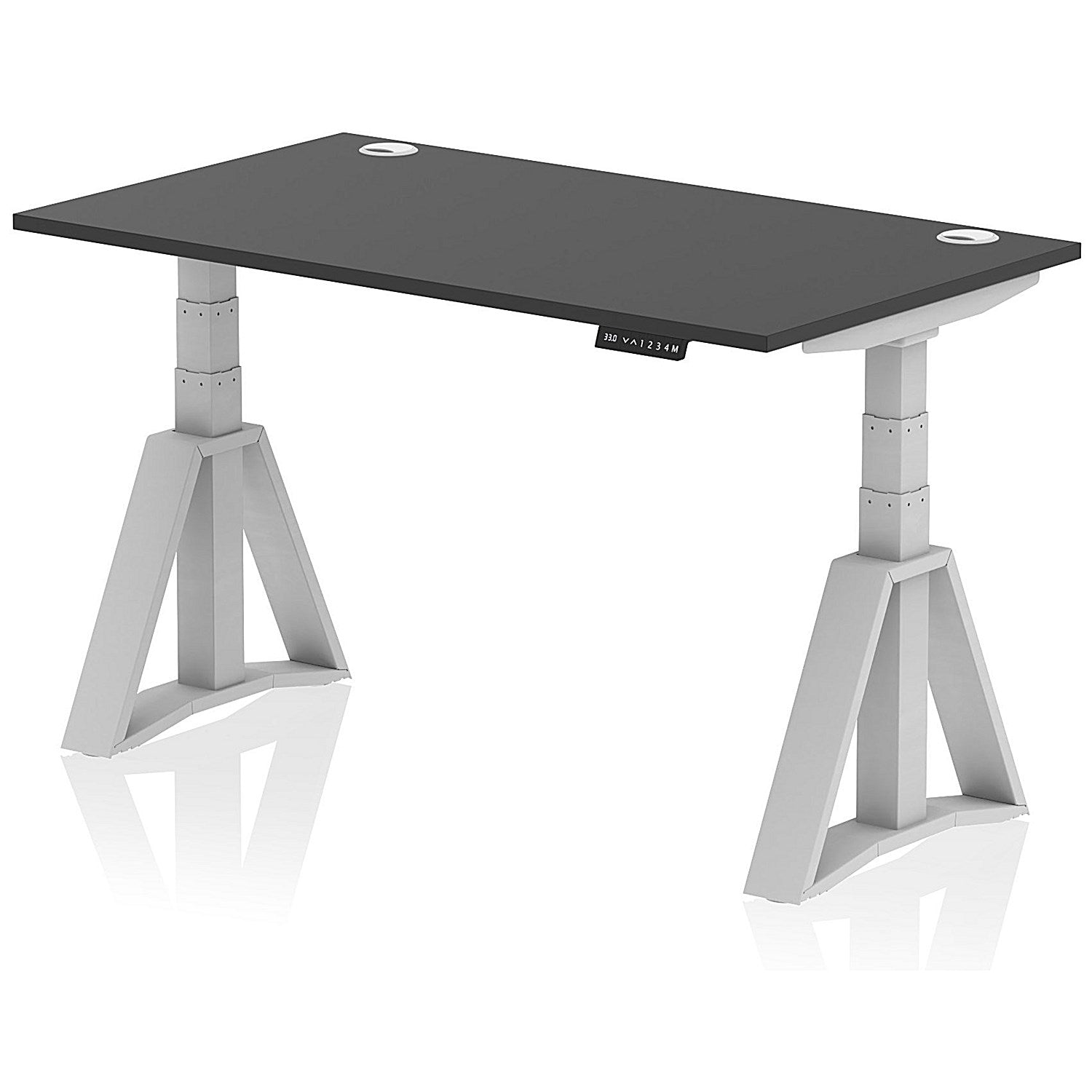 Air 1400mm Height Adjustable Cable Port Desk, Silver Leg with Piste Foot, Black Easy2Order : HA03649
