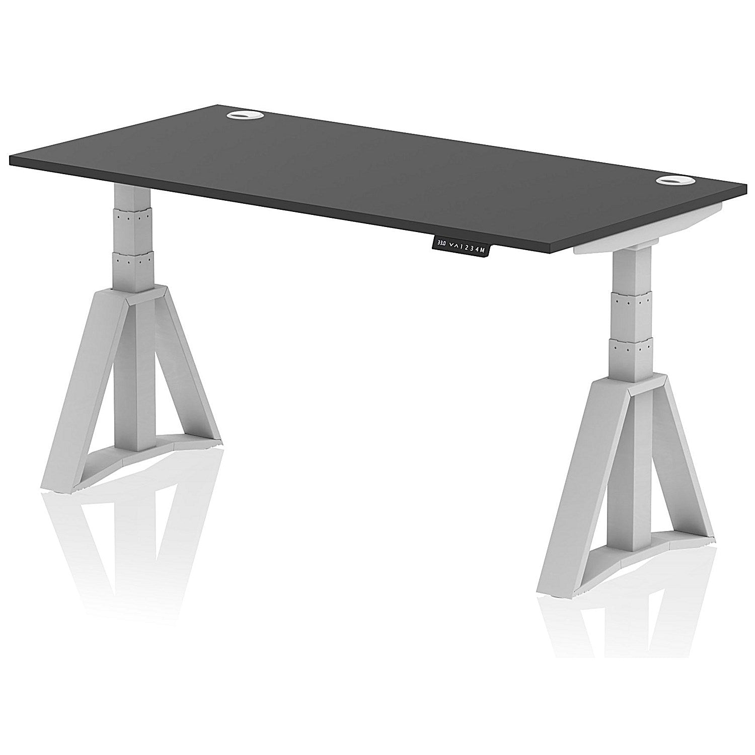 Air 1600mm Height Adjustable Cable Ports Desk, Silver Leg with Piste Foot, Black Easy2Order : HA03652
