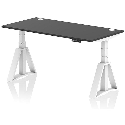 Air 1600mm Height Adjustable Cable Ports Desk, White Leg with Piste Foot, Black Easy2Order : HA03653