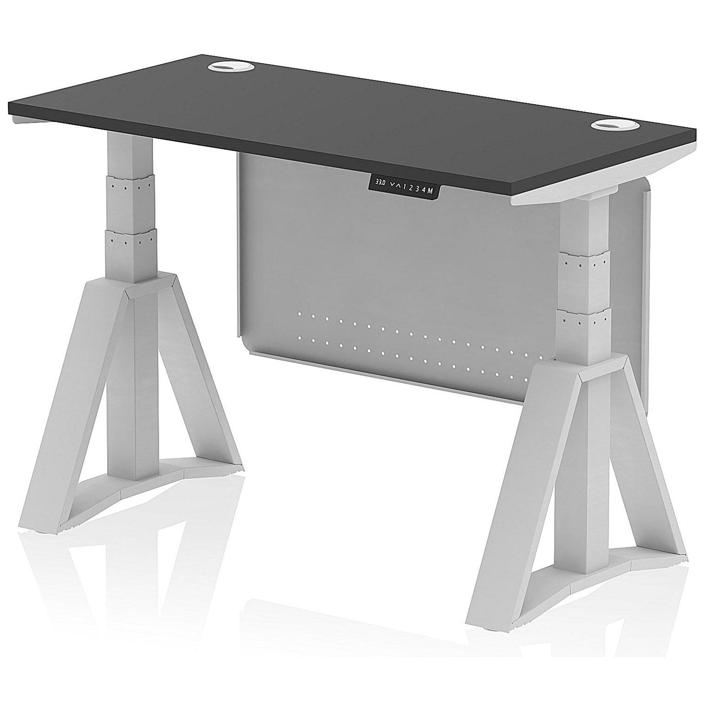 Air Modesty 1200mm Slim Height Adjustable Cable Ports Desk, Silver Leg and Modesty Panel, Black Easy2Order : HA03658