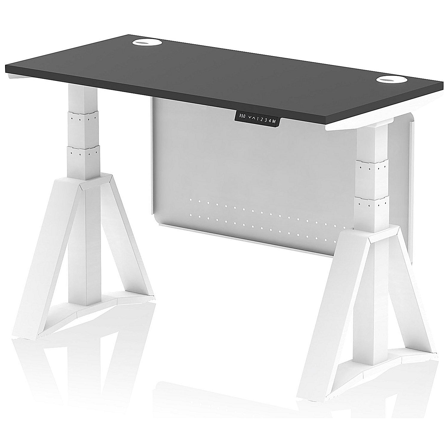 Air Modesty 1200mm Slim Height Adjustable Cable Ports Desk, White Leg and Modesty Panel, Black Easy2Order : HA03659