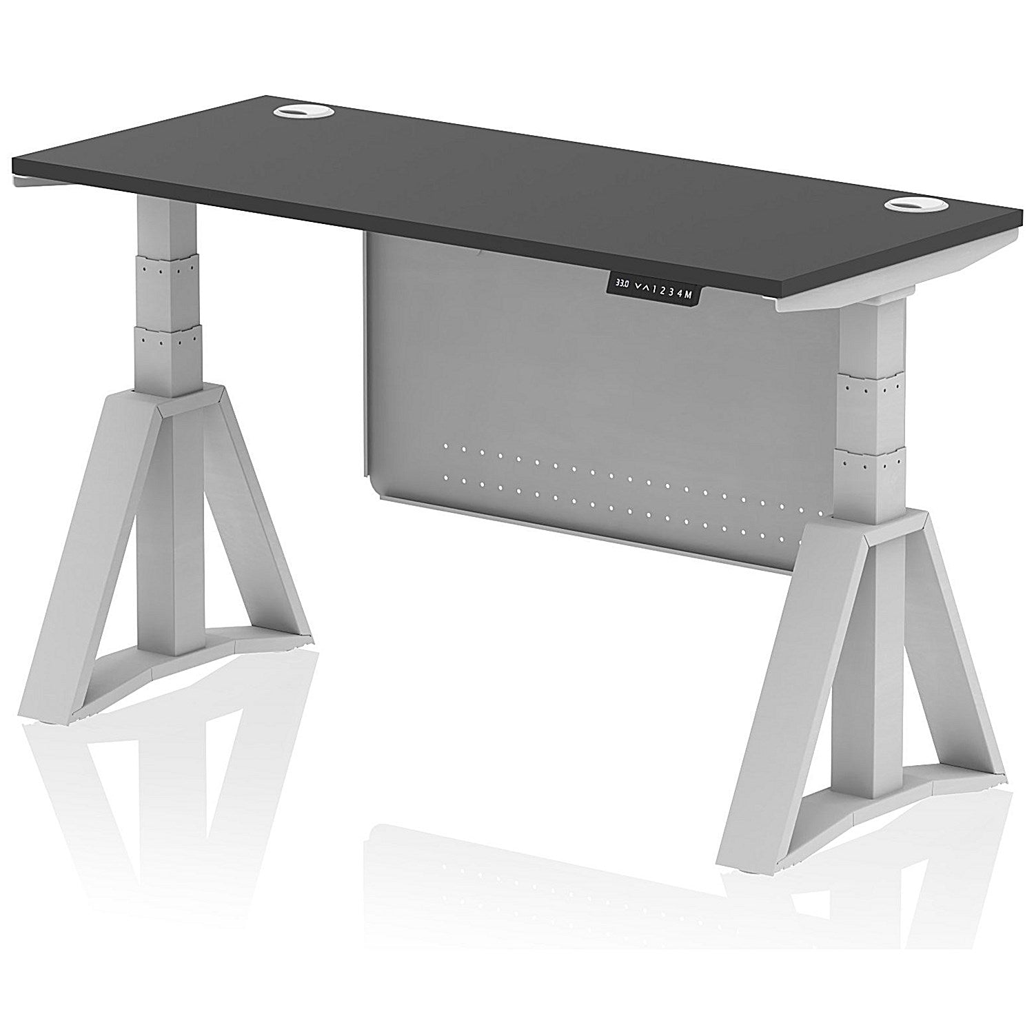 Air Modesty 1400mm Slim Height Adjustable Cable Ports Desk, Silver Leg and Modesty Panel, Black Easy2Order : HA03661