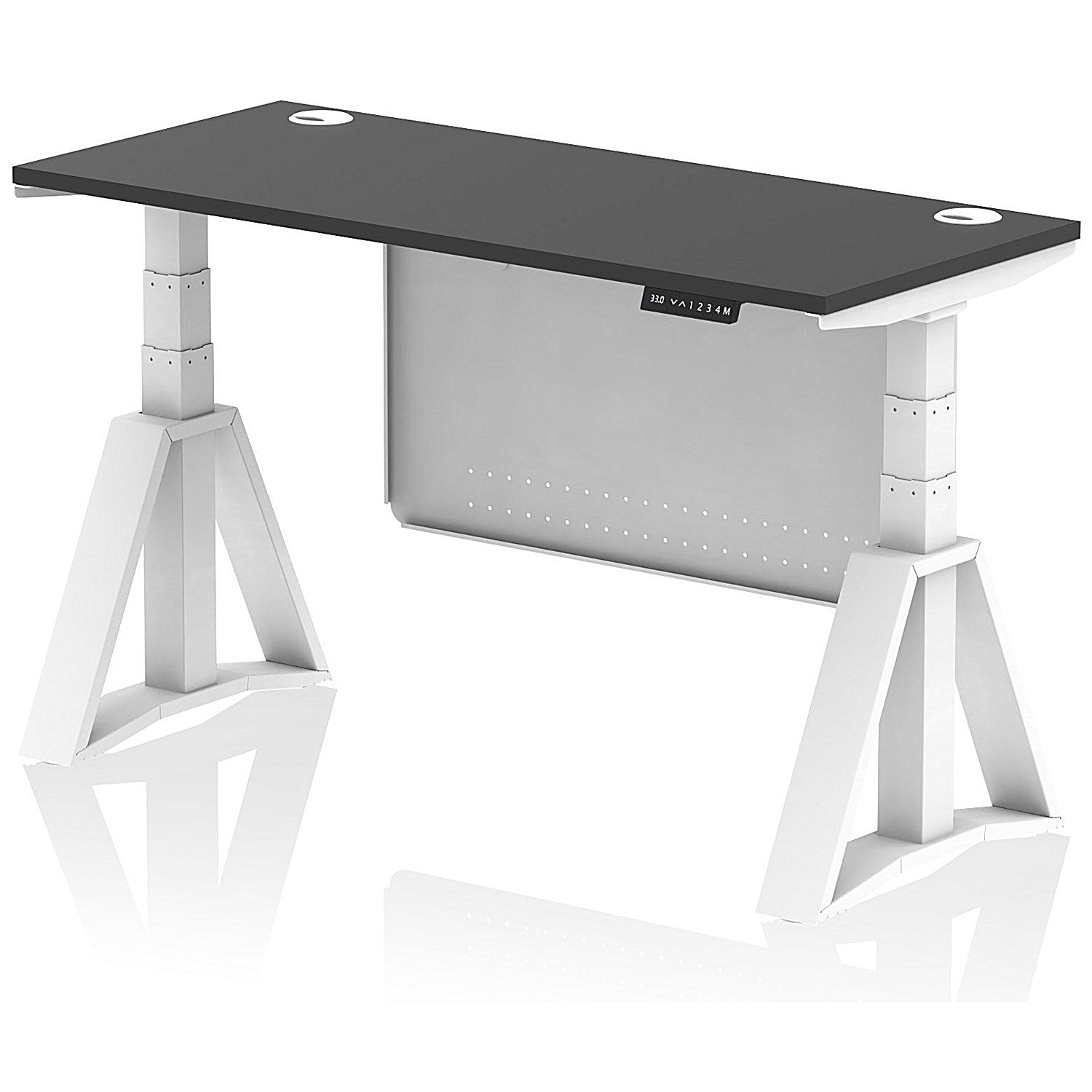 Air Modesty 1400mm Slim Height Adjustable Cable Ports Desk, White Leg and Modesty Panel, Black Easy2Order : HA03662