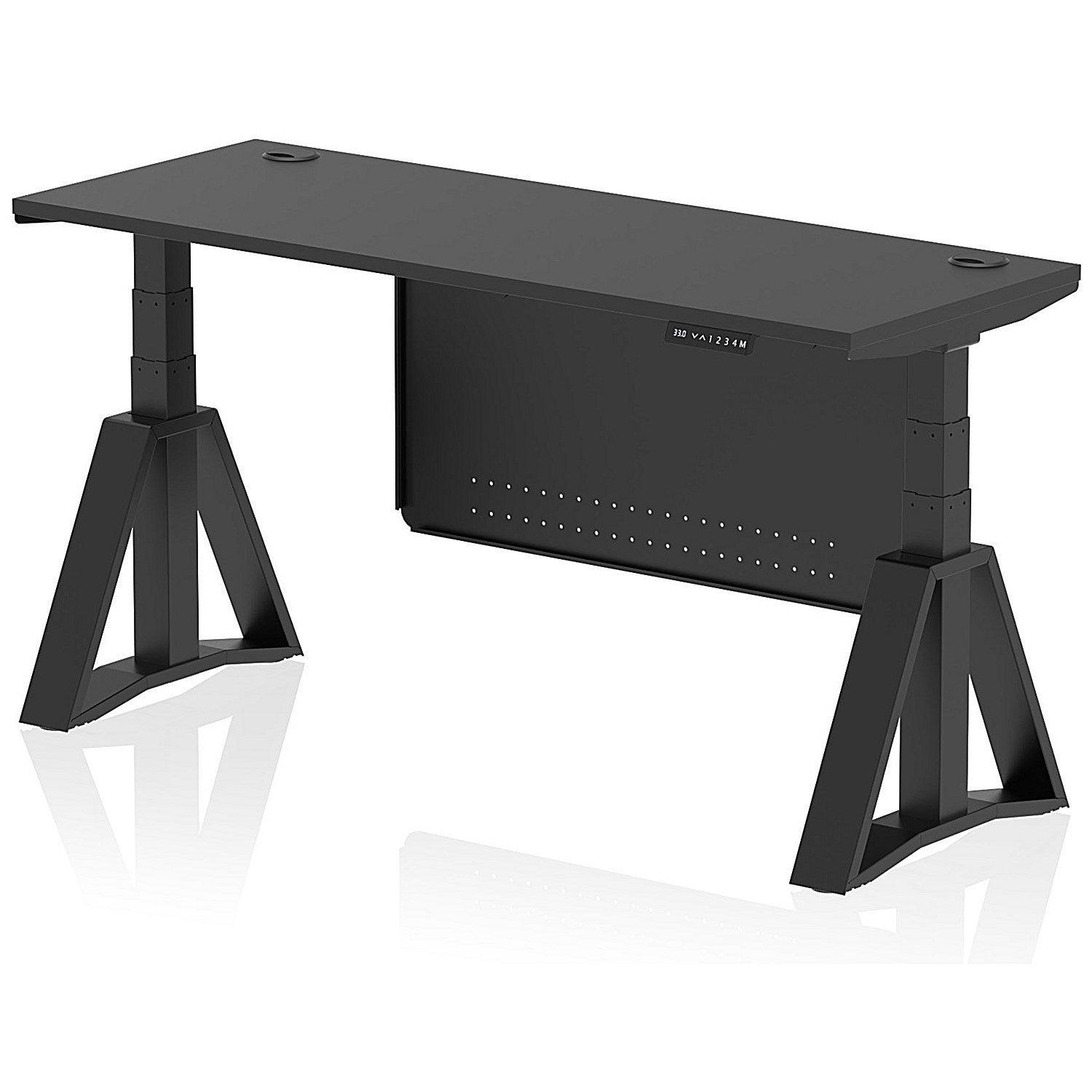 Air Modesty 1600mm Slim Height Adjustable Cable Ports Desk, Black Leg and Modesty Panel, Black Easy2Order : HA03663