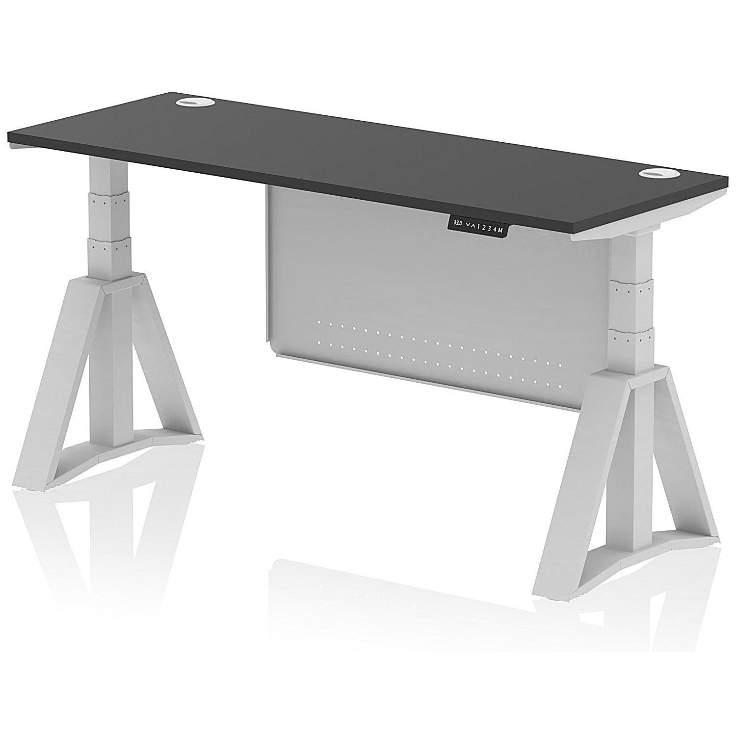 Air Modesty 1600mm Slim Height Adjustable Cable Ports Desk, Silver Leg and Modesty Panel, Black Easy2Order : HA03664