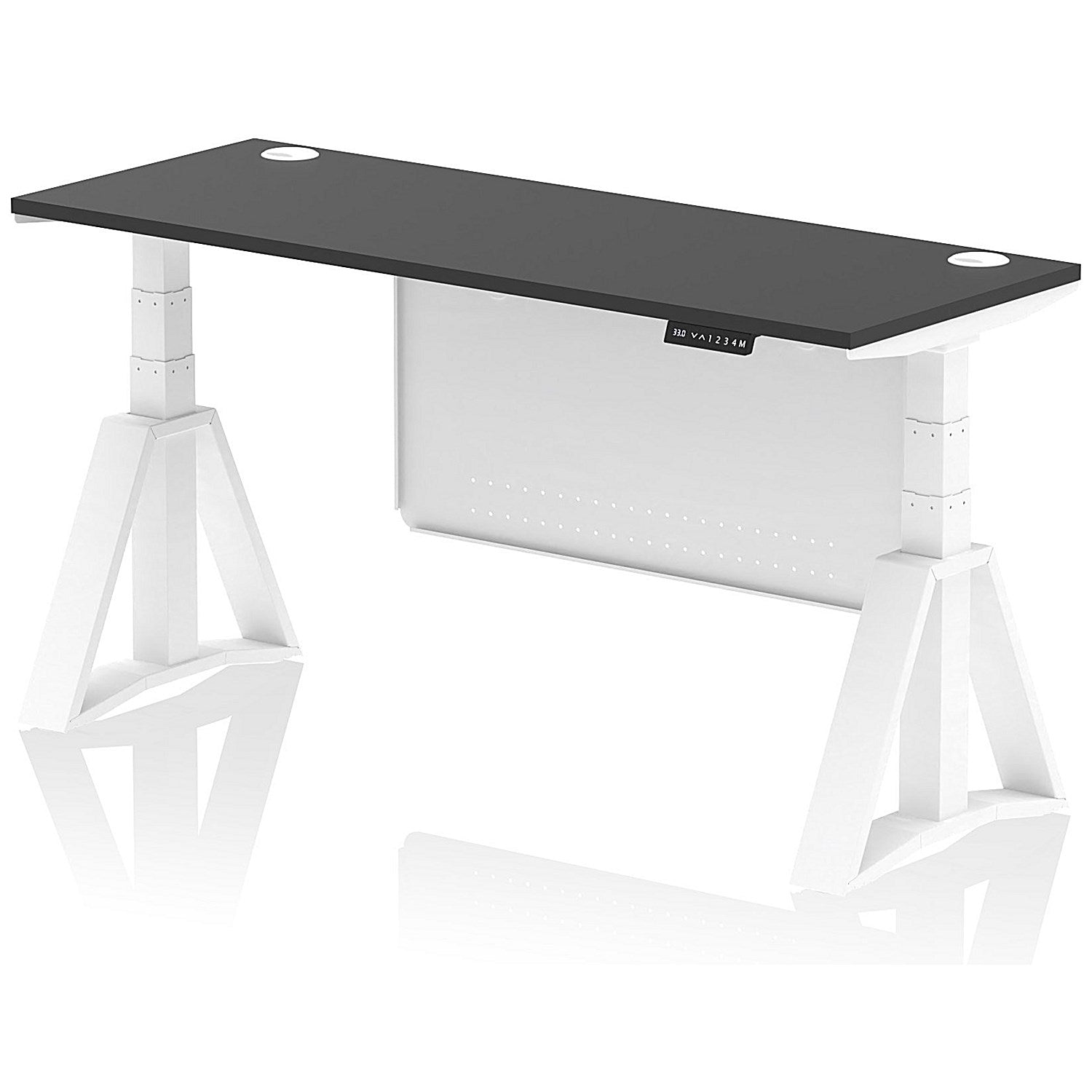 Air Modesty 1600mm Slim Height Adjustable Cable Ports Desk, White Leg and Modesty Panel, Black Easy2Order : HA03665