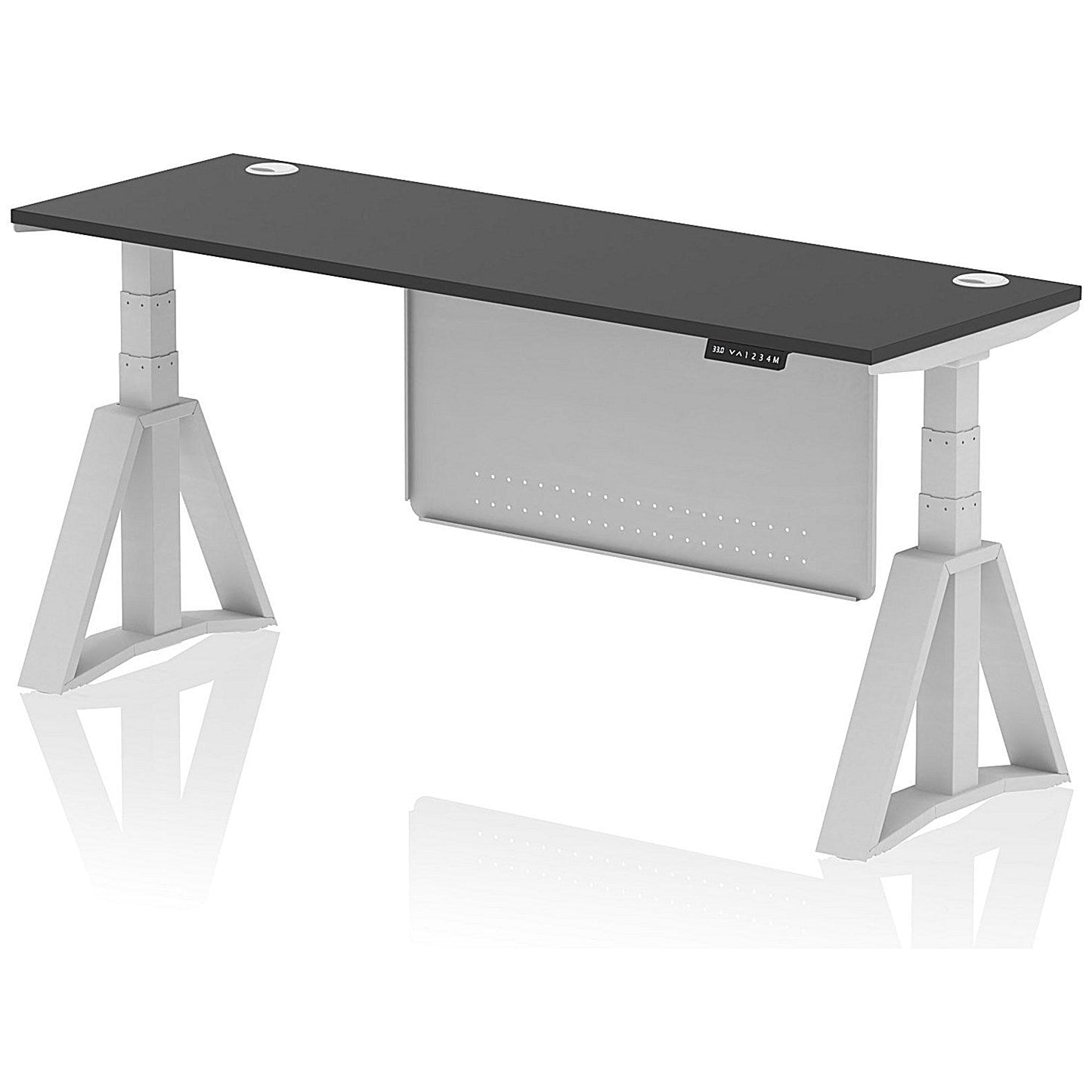 Air Modesty 1800mm Slim Height Adjustable Cable Ports Desk, Silver Leg and Modesty Panel, Black Easy2Order : HA03667