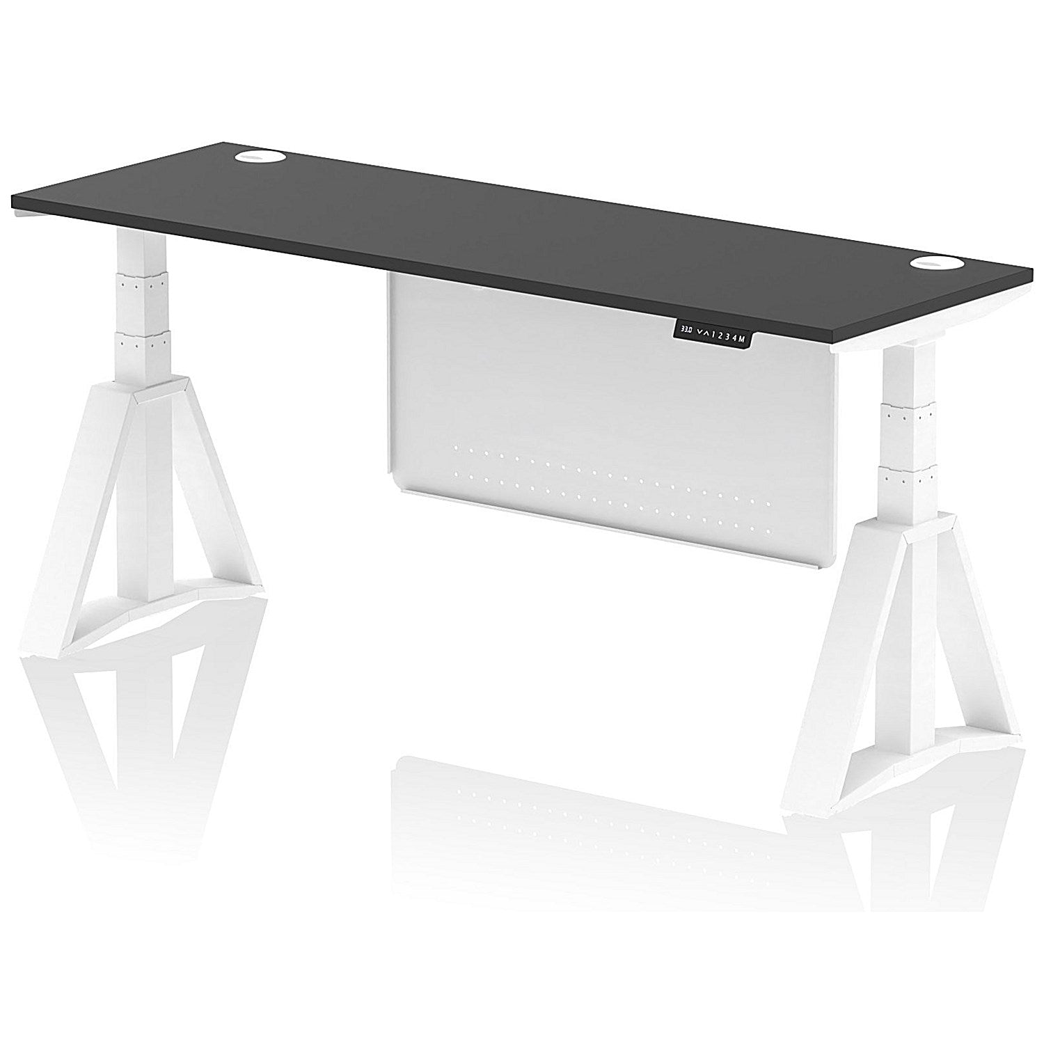 Air Modesty 1800mm Slim Height Adjustable Cable Ports Desk, White Leg and Modesty Panel, Black Easy2Order : HA03668